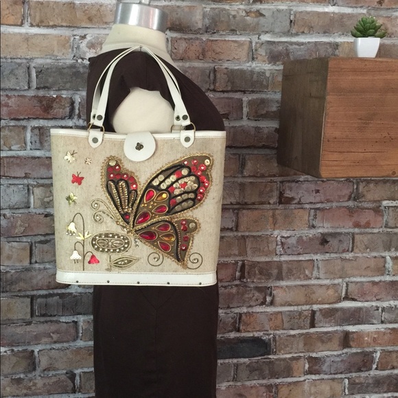 🦋 1950s Wooden Butterfly Box Purse Enid Collins ? - Picture 2 of 8